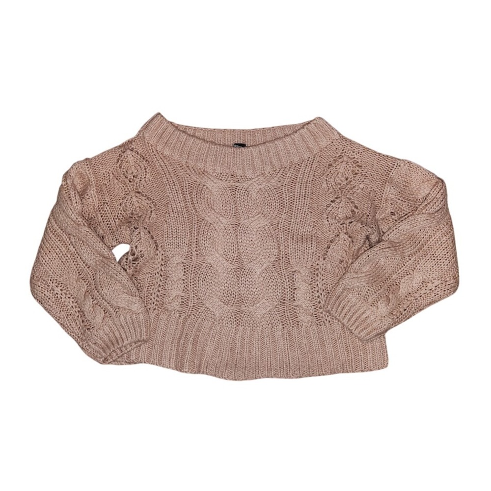 Windsor Pink‎ Cable Knit Cropped Sweater Mock Neck Long Sleeve Women Small D22